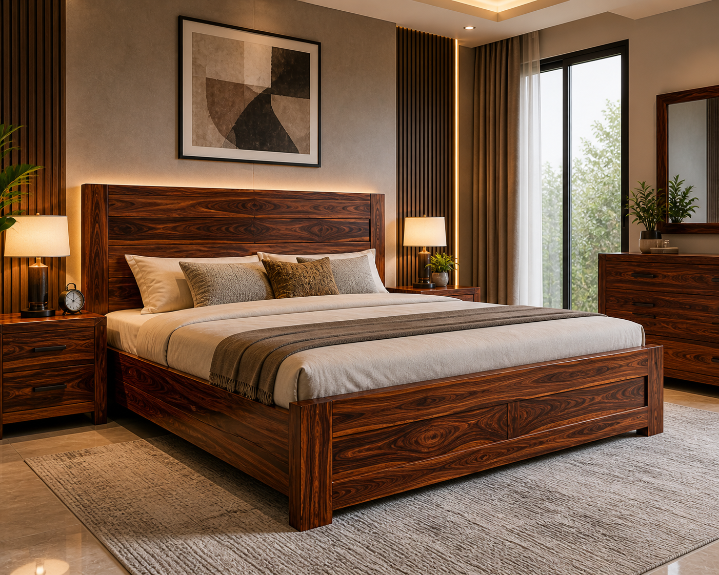 Solid Sheesham Wood King Bed